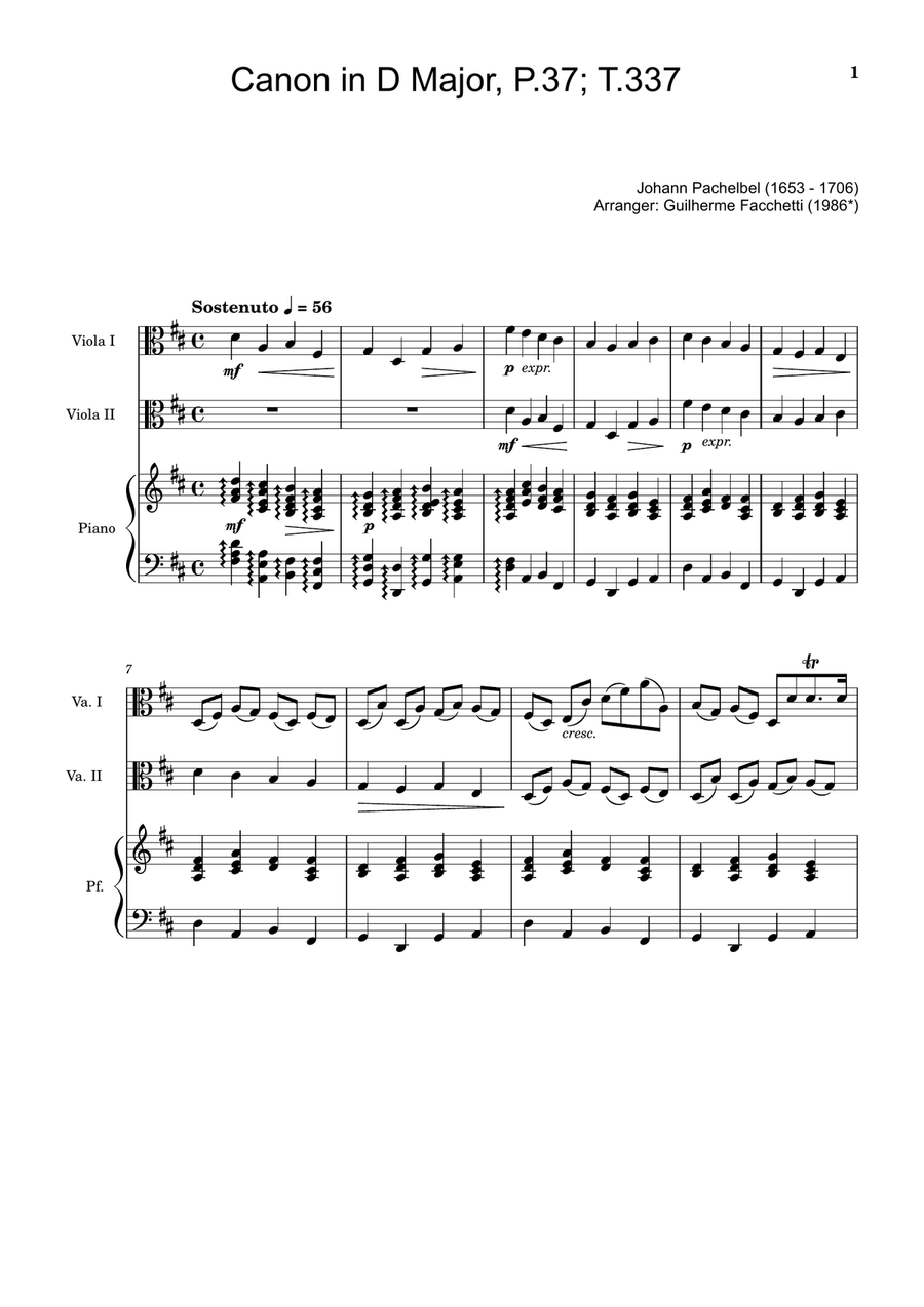 Free sheet music T. 337 Pachelbel Johann Canon and Gigue in D title Free sheet music T. 337 Pachelbel Johann Canon and Gigue in D