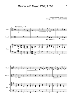 Book cover for Johann Pachelbel - Canon in D Major, P.37; T.337. Arrangement for Viola Duet and Piano.