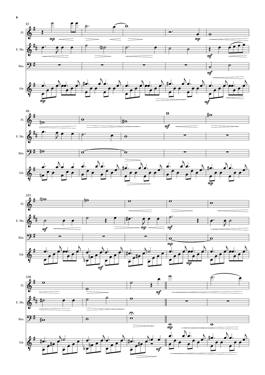 En Province (Up Country) for cor anglais with flute, bassoon and guitar accompaniment Small Ensemble scores gallery preview page 6