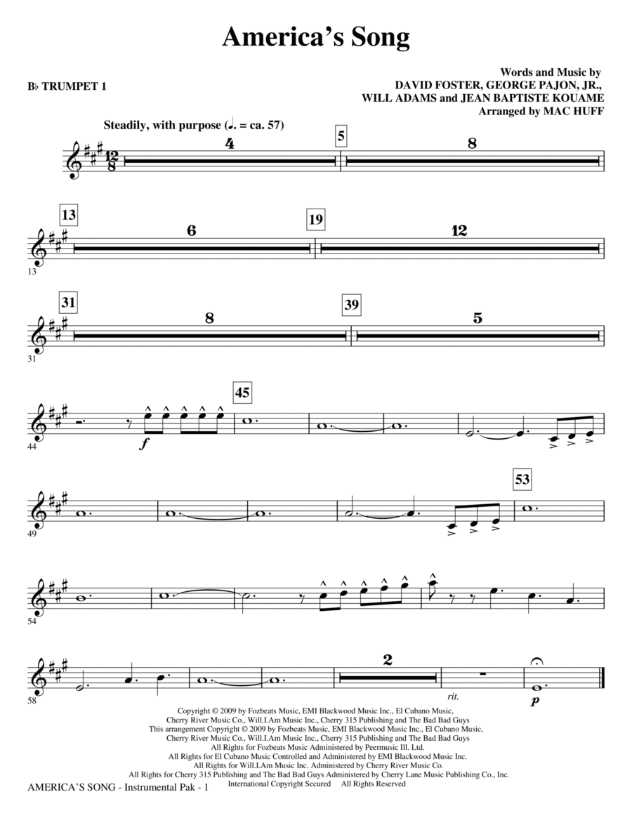 America's Song - Bb Trumpet 1 Choir scores gallery preview page 1