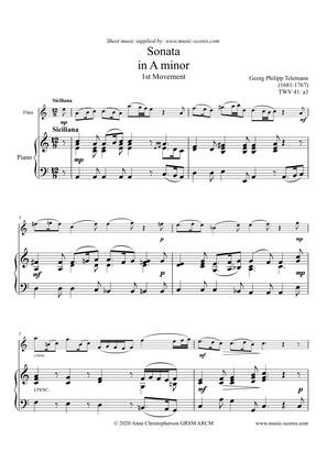 Book cover for Telemann Sonata in A Minor TWV 41:a3, 1st Movement: Siciliano - Flute and Piano