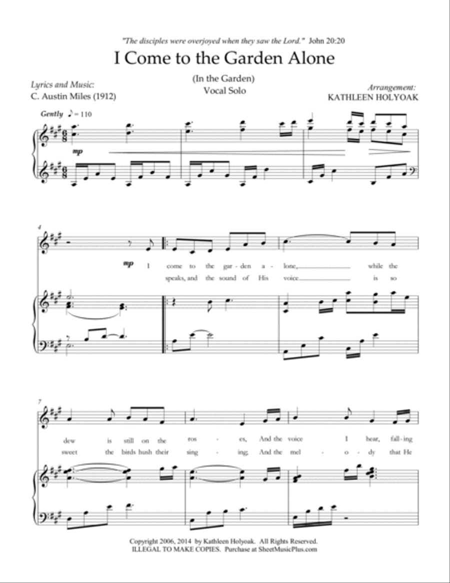 I Come to the Garden Alone - Vocal Solo arranged by KATHLEEN HOLYOAK High Voice scores gallery preview page 2