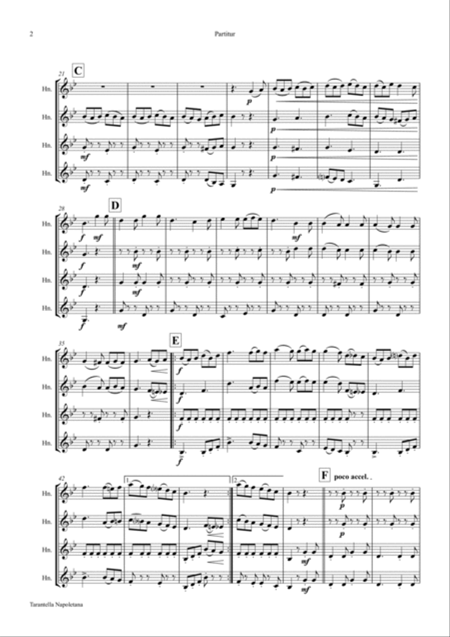 Tarantella Napoletana - Italian Folk Song - Horn Quartet French Horn Quartet scores gallery preview page 2