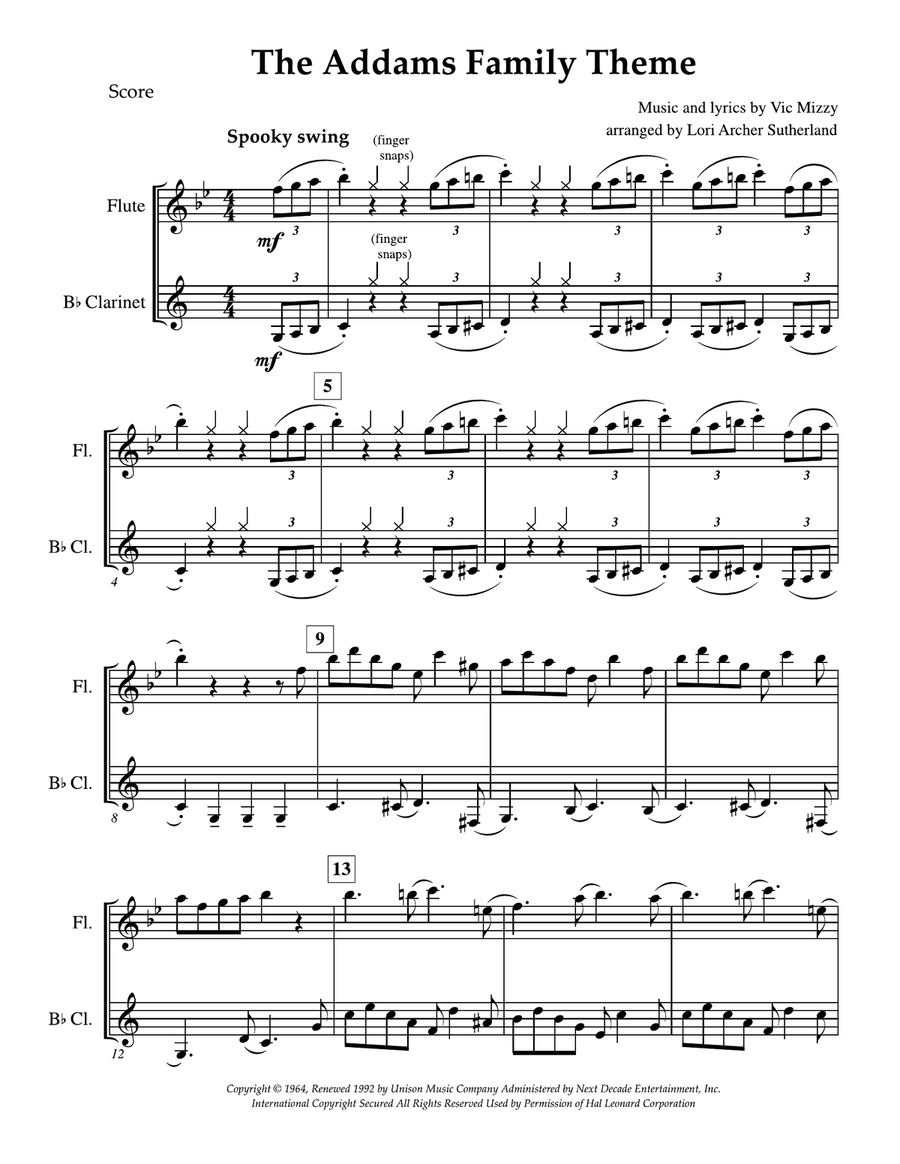 The Addams Family Theme Woodwind Duet scores gallery preview page 2