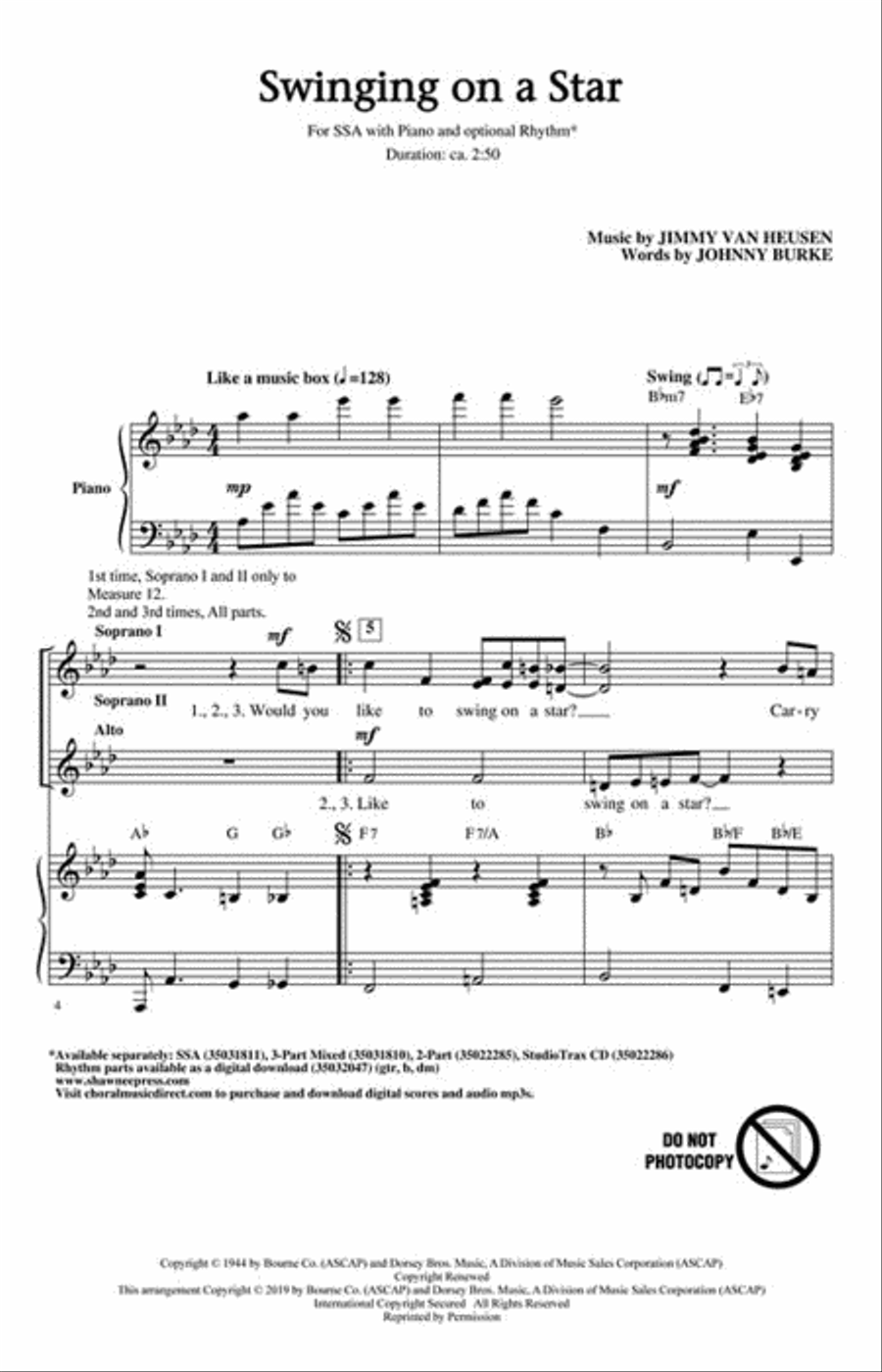 Swinging On a Star SSA scores gallery preview page 2