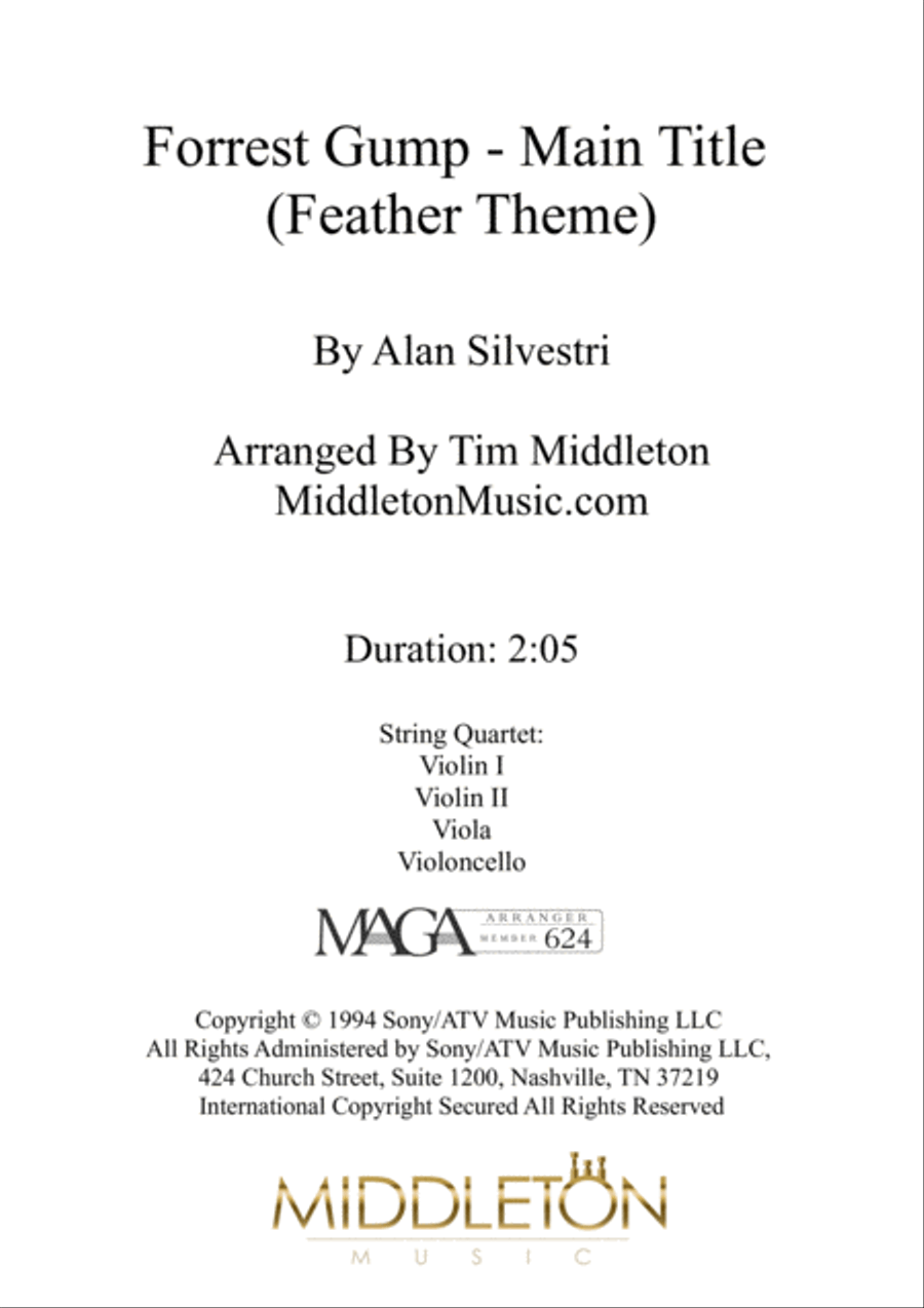 Forrest Gump - Main Title (feather Theme) String Quartet scores gallery preview page 1