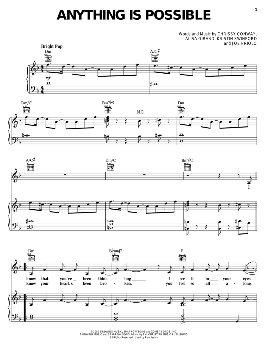 Anything Is Possible Piano, Vocal, Guitar scores gallery preview page 1