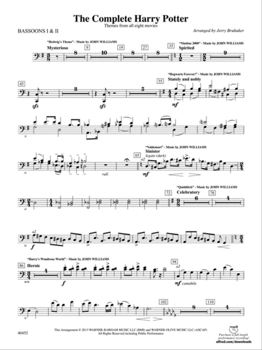The Complete Harry Potter: Bassoon Full Orchestra scores gallery preview page 1