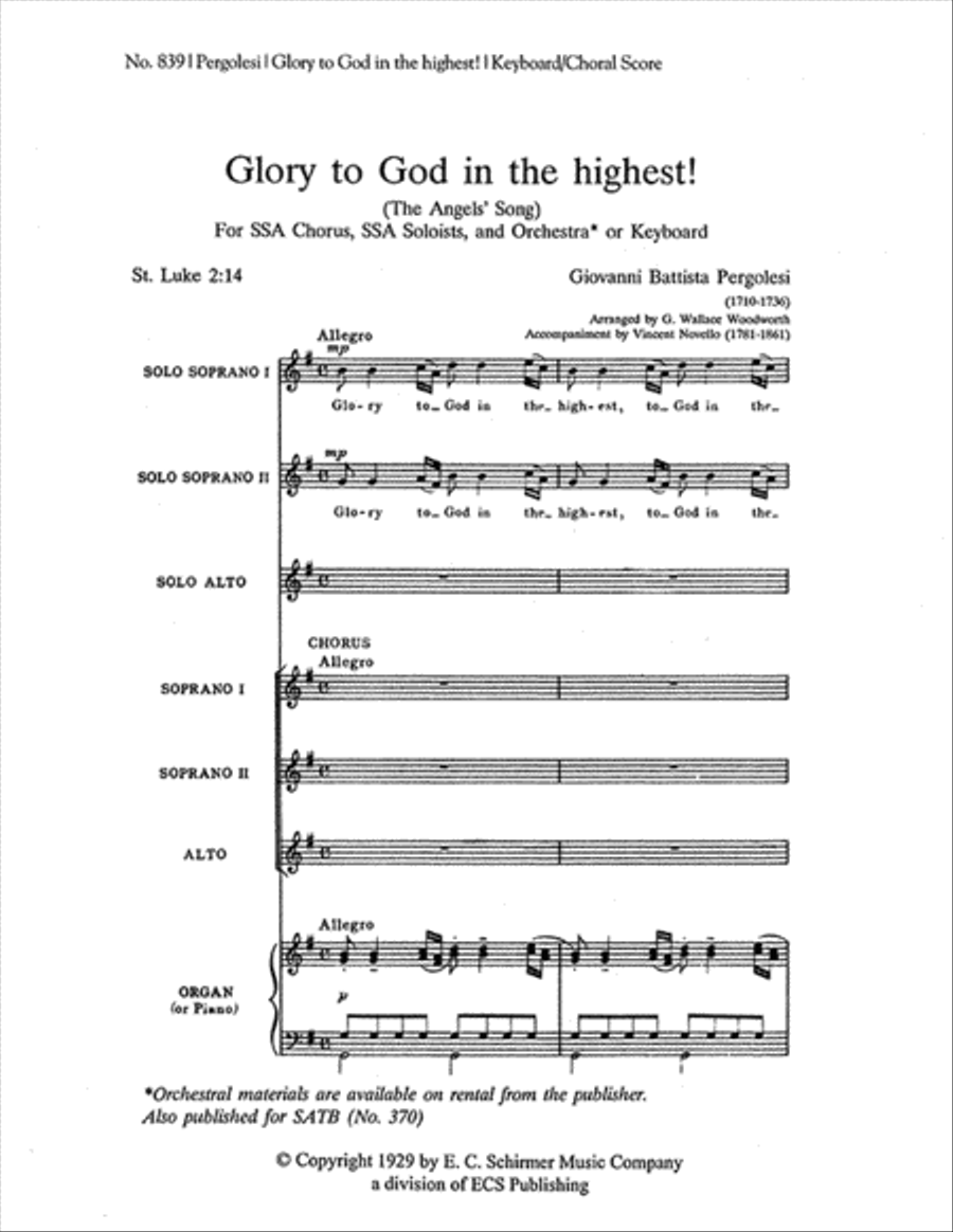 Glory to God in the Highest SSA scores gallery preview page 1