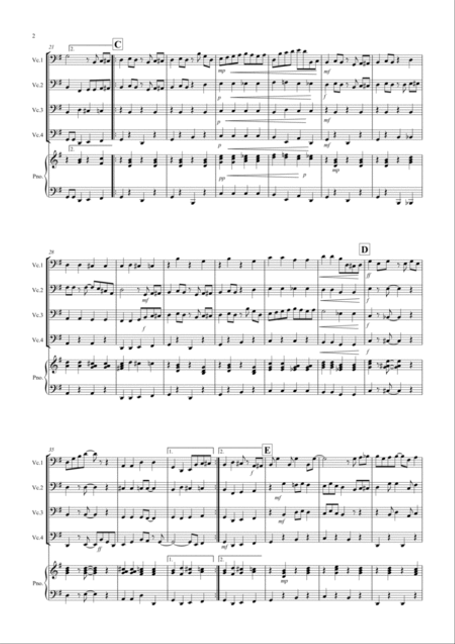 3 Popular Pieces for Cello Quartet Cello scores gallery preview page 2