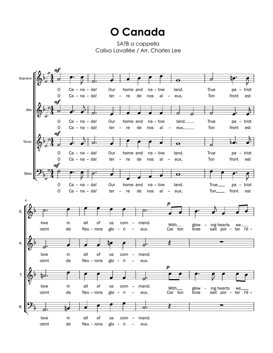 O Canada (Bilingual) - SATB a cappella 4-Part scores gallery preview page 1