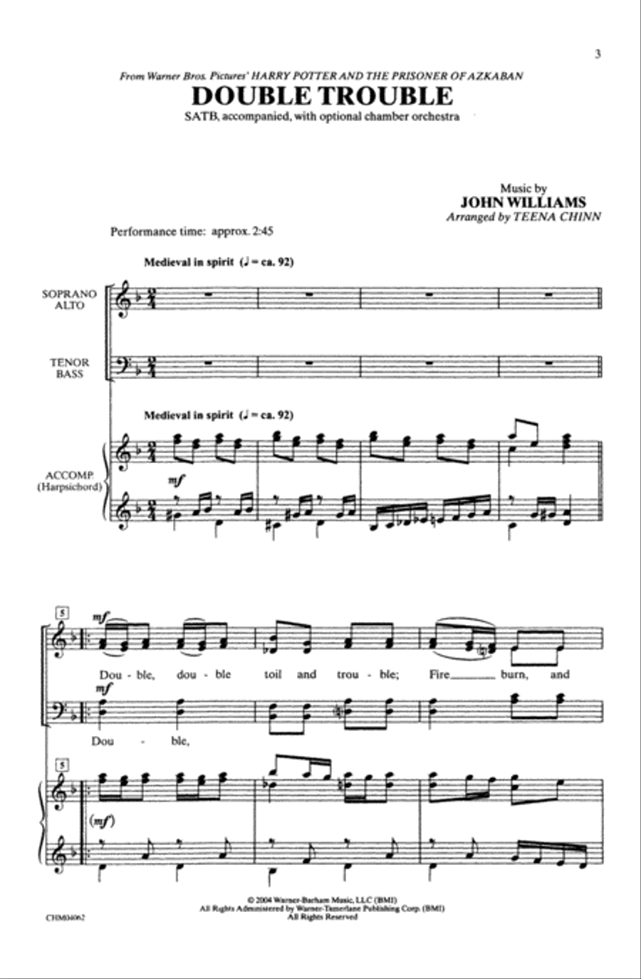 Double Trouble (from Harry Potter and the Prisoner of Azkaban) Choir scores gallery preview page 1