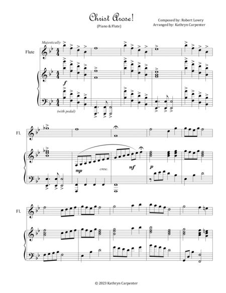 Christ Arose (Piano & Flute) by Robert Lowry Flute Solo - Digital Sheet Music