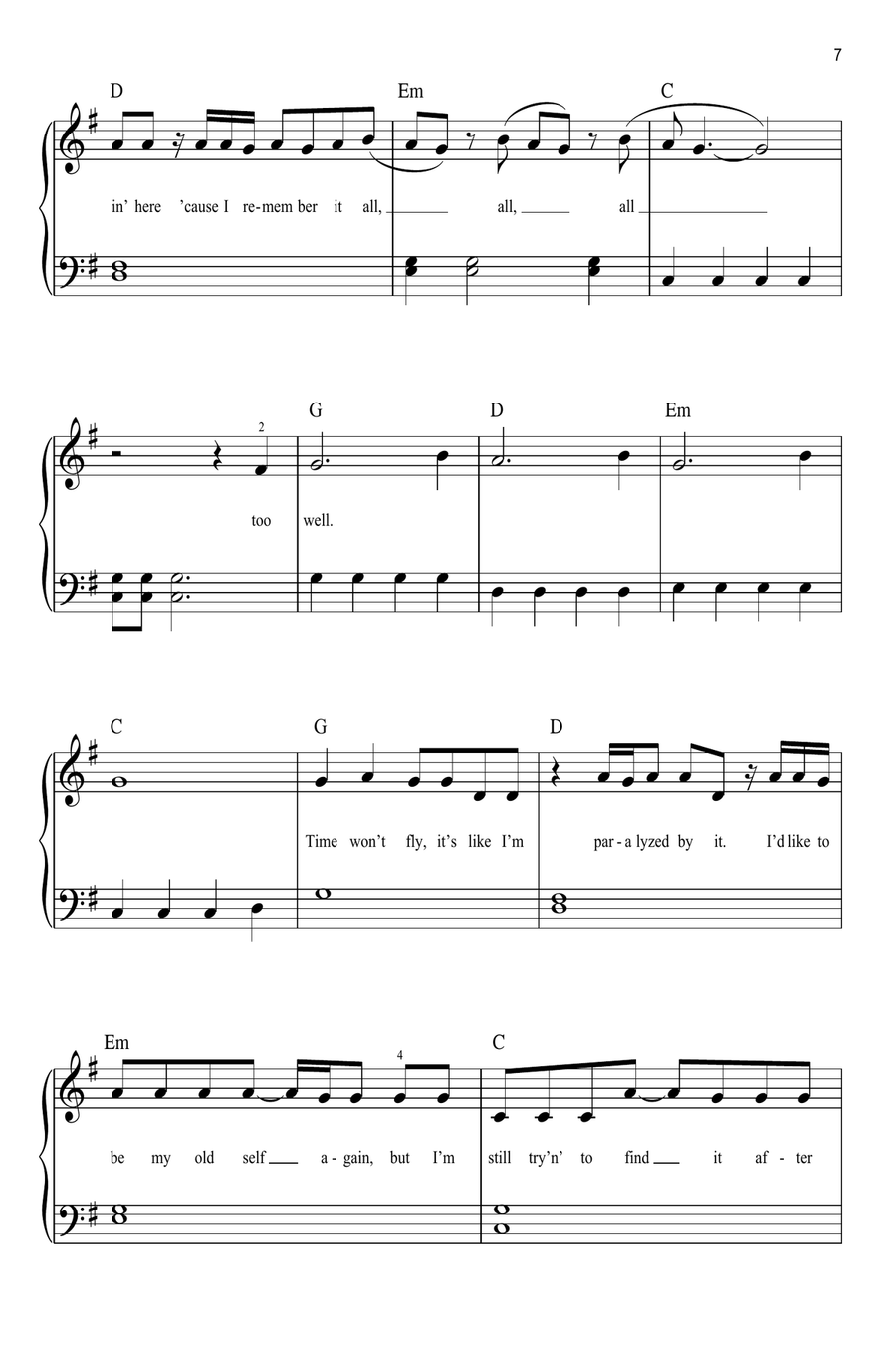 All Too Well Easy Piano scores gallery preview page 7