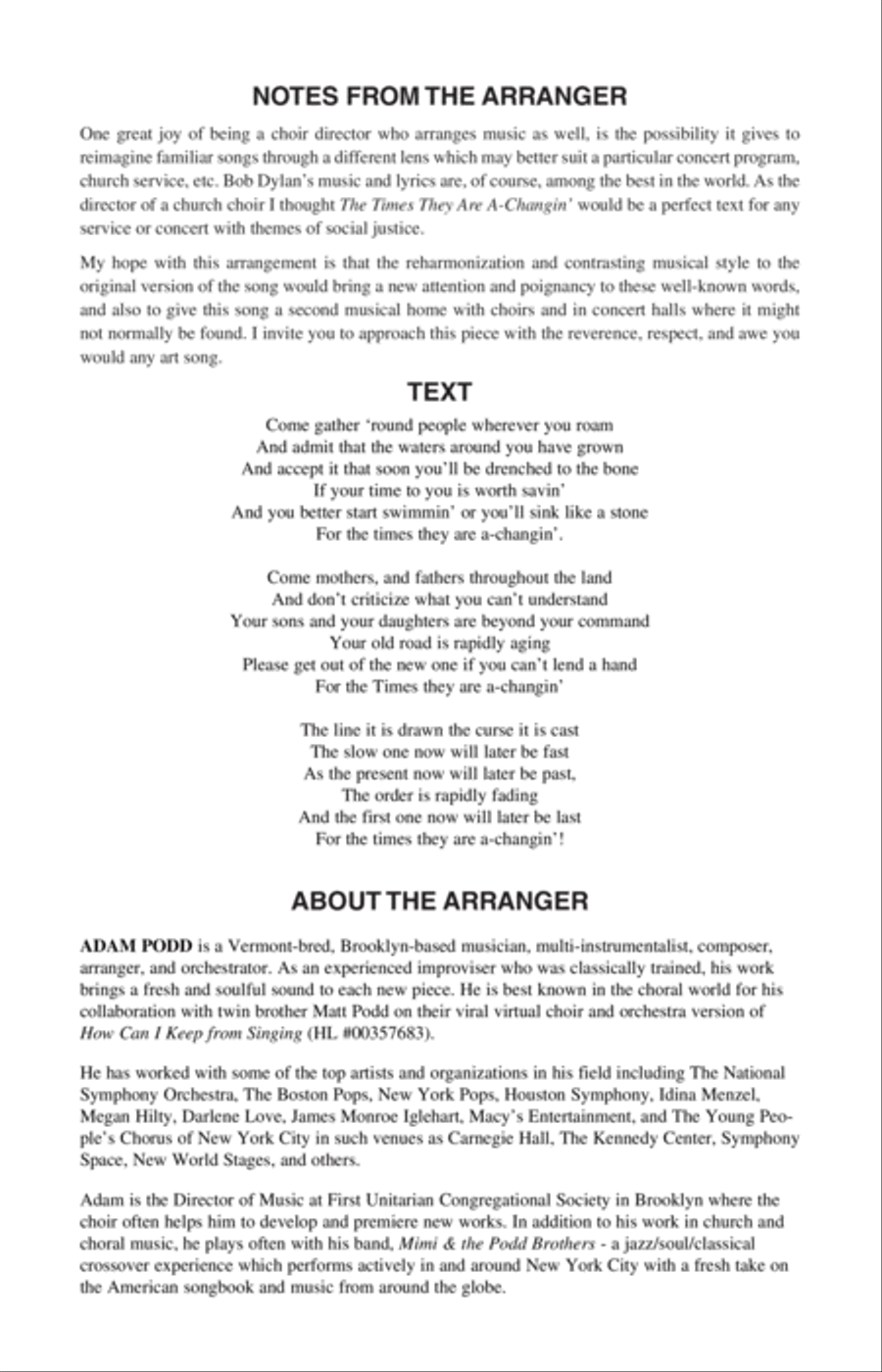 The Times They Are A-Changin' (arr. Adam Podd) 4-Part scores gallery preview page 15