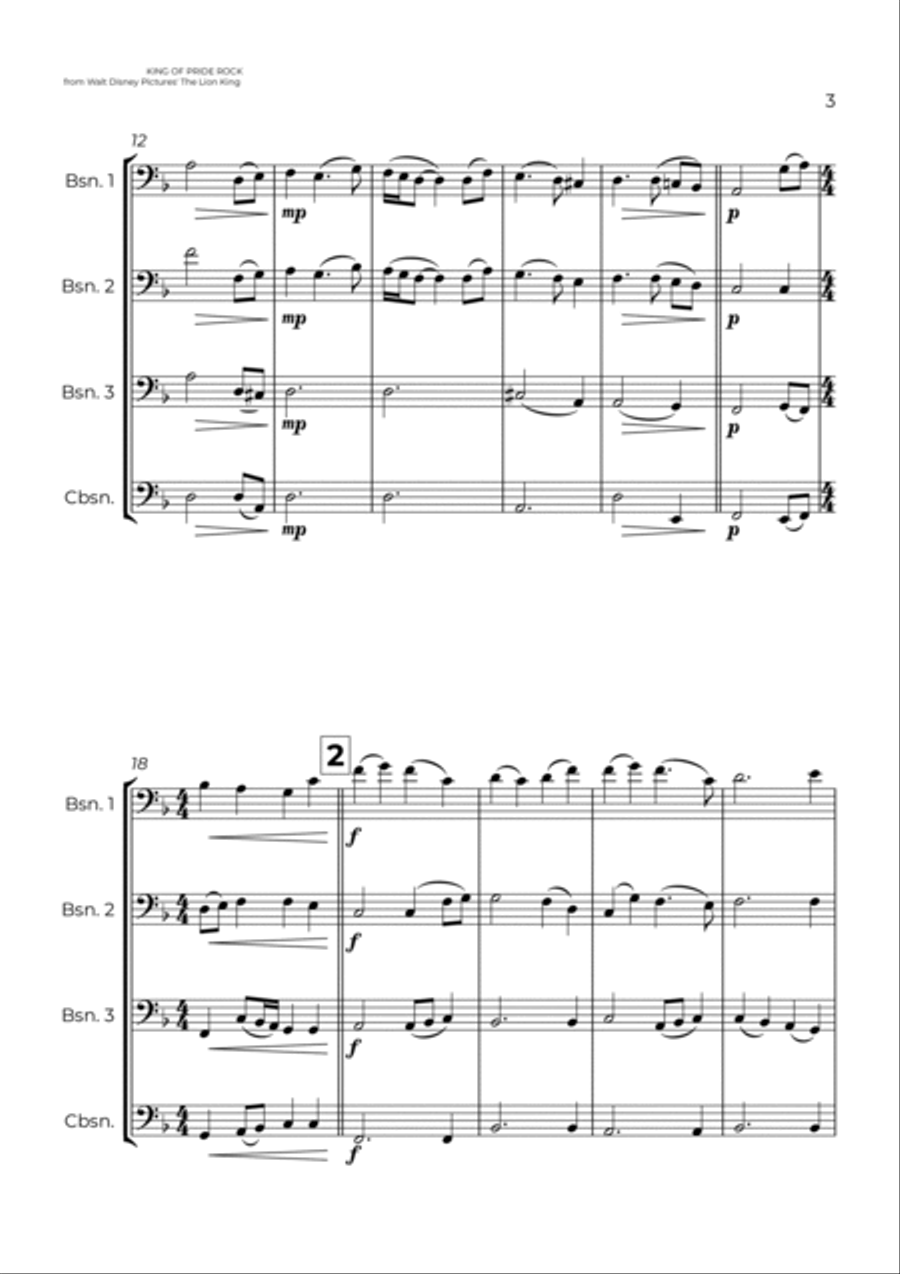 King Of Pride Rock Woodwind Quartet scores gallery preview page 3