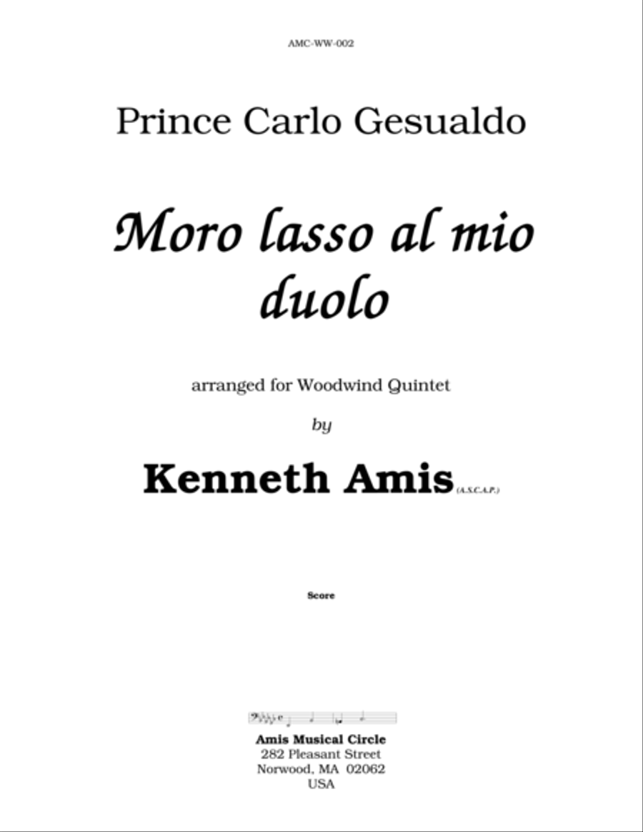 Moro lasso al mio duolo (for woodwind quintet) Woodwind Quintet scores gallery preview page 1