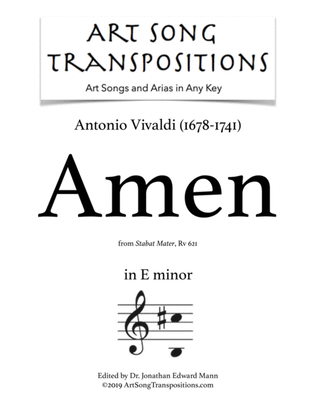 Book cover for VIVALDI: Amen, RV 621 (transposed to E minor)