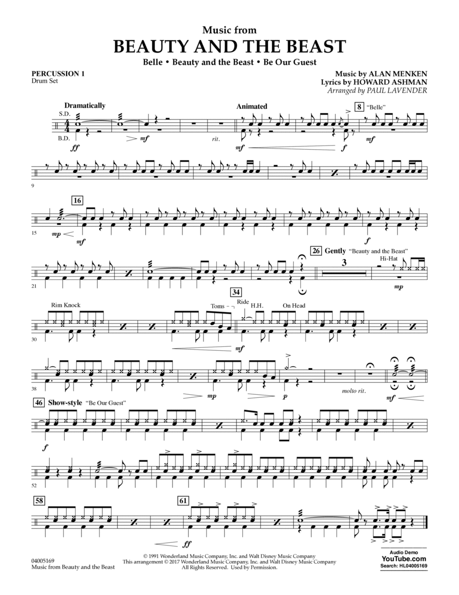 Music from Beauty and the Beast - Percussion 1 Concert Band scores gallery preview page 1