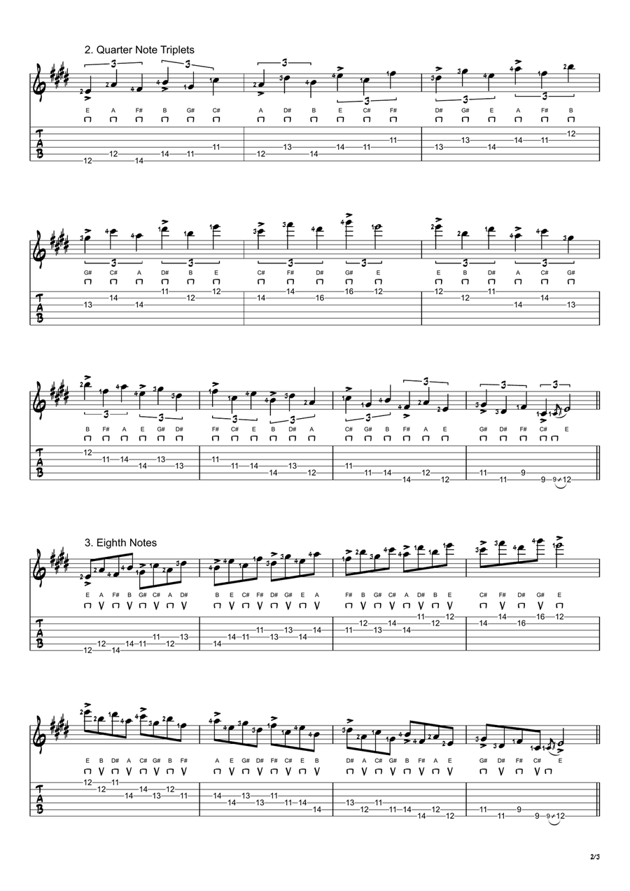 E Ionian Mode Exercises - Ascending and Descending in 4ths Acoustic Guitar scores gallery preview page 2