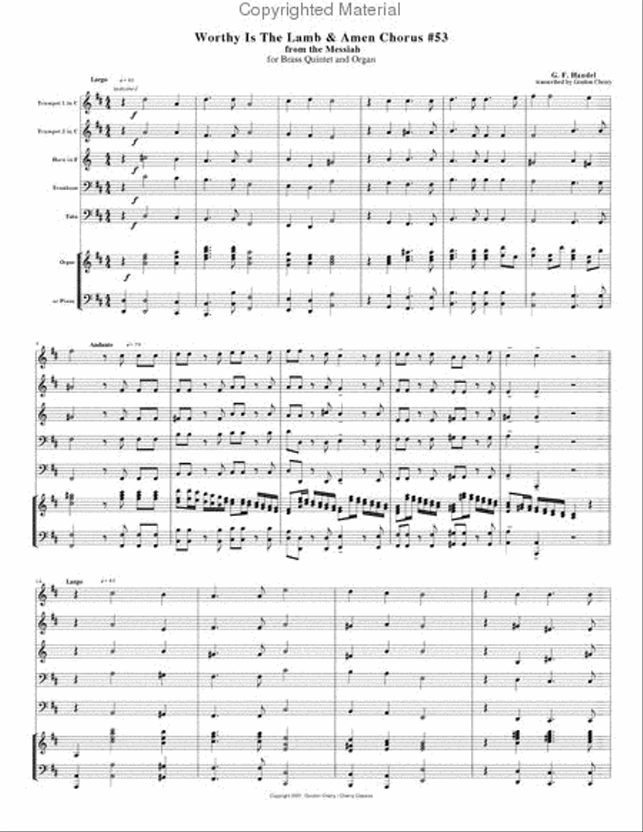 Worthy Is The Lamb & Amen Chorus for Brass Quintet and Organ Choir scores gallery preview page 2