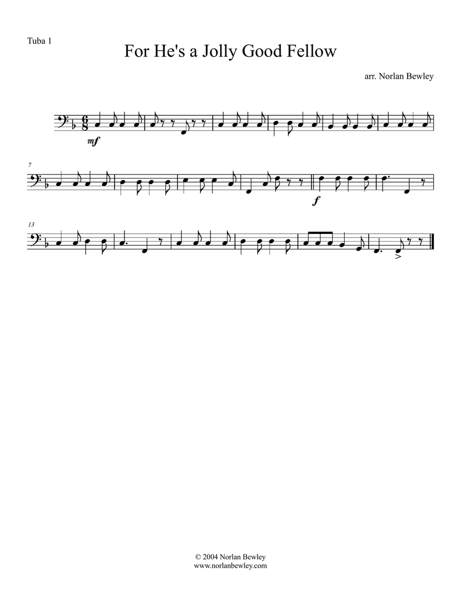 For He's A Jolly Good Fellow - Tuba/Euphonium Quartet Brass Ensemble scores gallery preview page 4