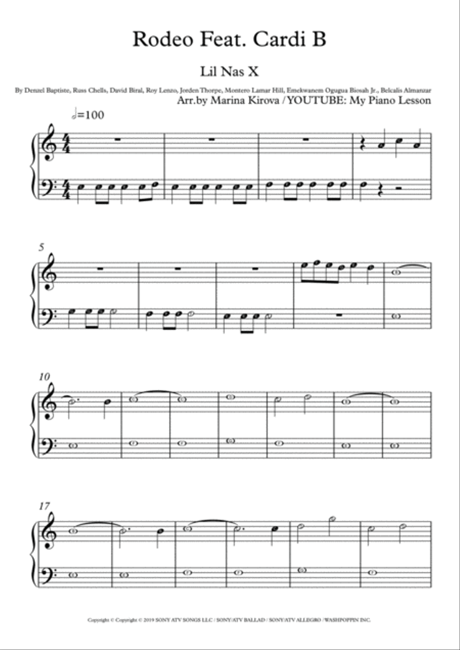 Rodeo Feat. Cardi B Easy Piano scores gallery preview page 1