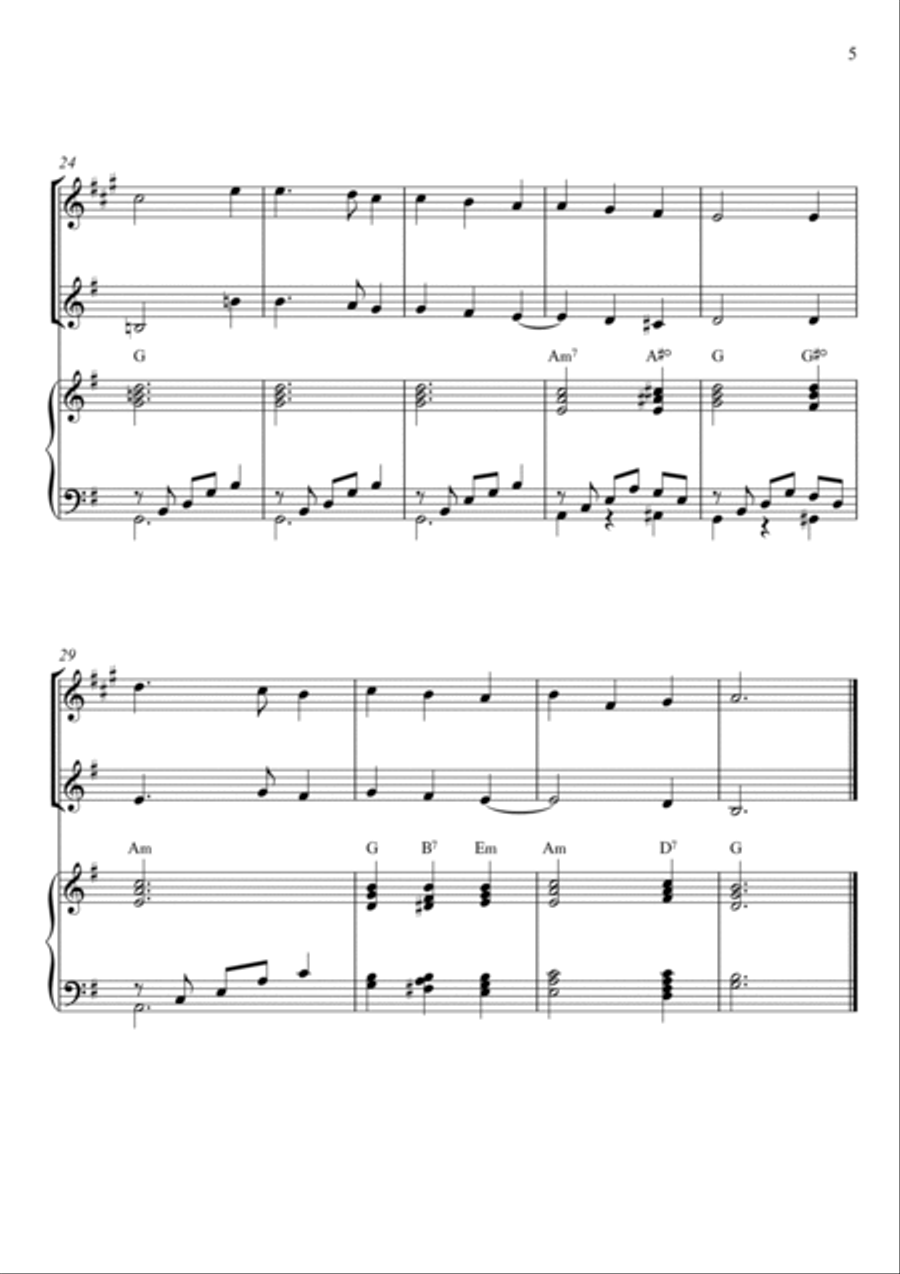 Traditional - Away In A Manger (Trio Piano, Trumpet and Violin) with chords Small Ensemble scores gallery preview page 5