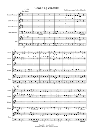 Good King Wenceslas (Jazzy Style!) for Recorder Quartet