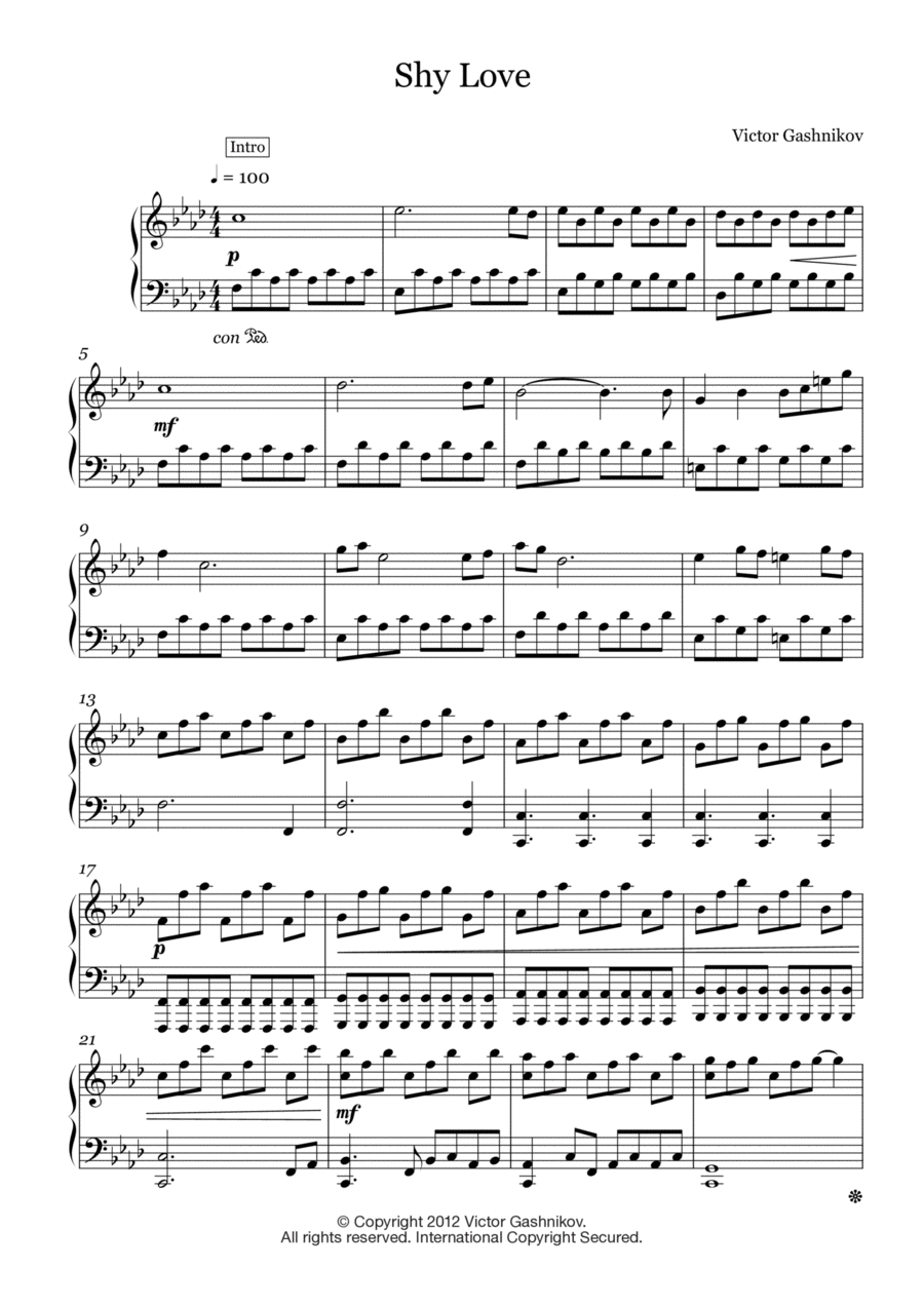 Shy Love Piano Solo scores gallery preview page 1