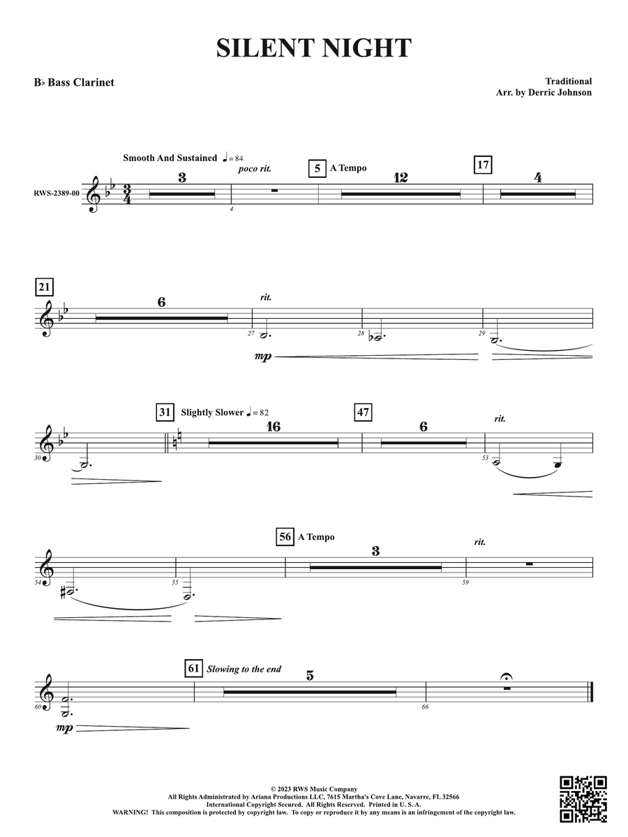 Silent Night: B-flat Bass Clarinet Bass Clarinet scores gallery preview page 1