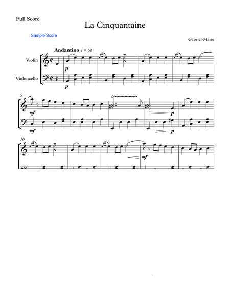 LA CINQUANTAINE String Trio, String Duo, Intermediate Level for violin and cello image number null