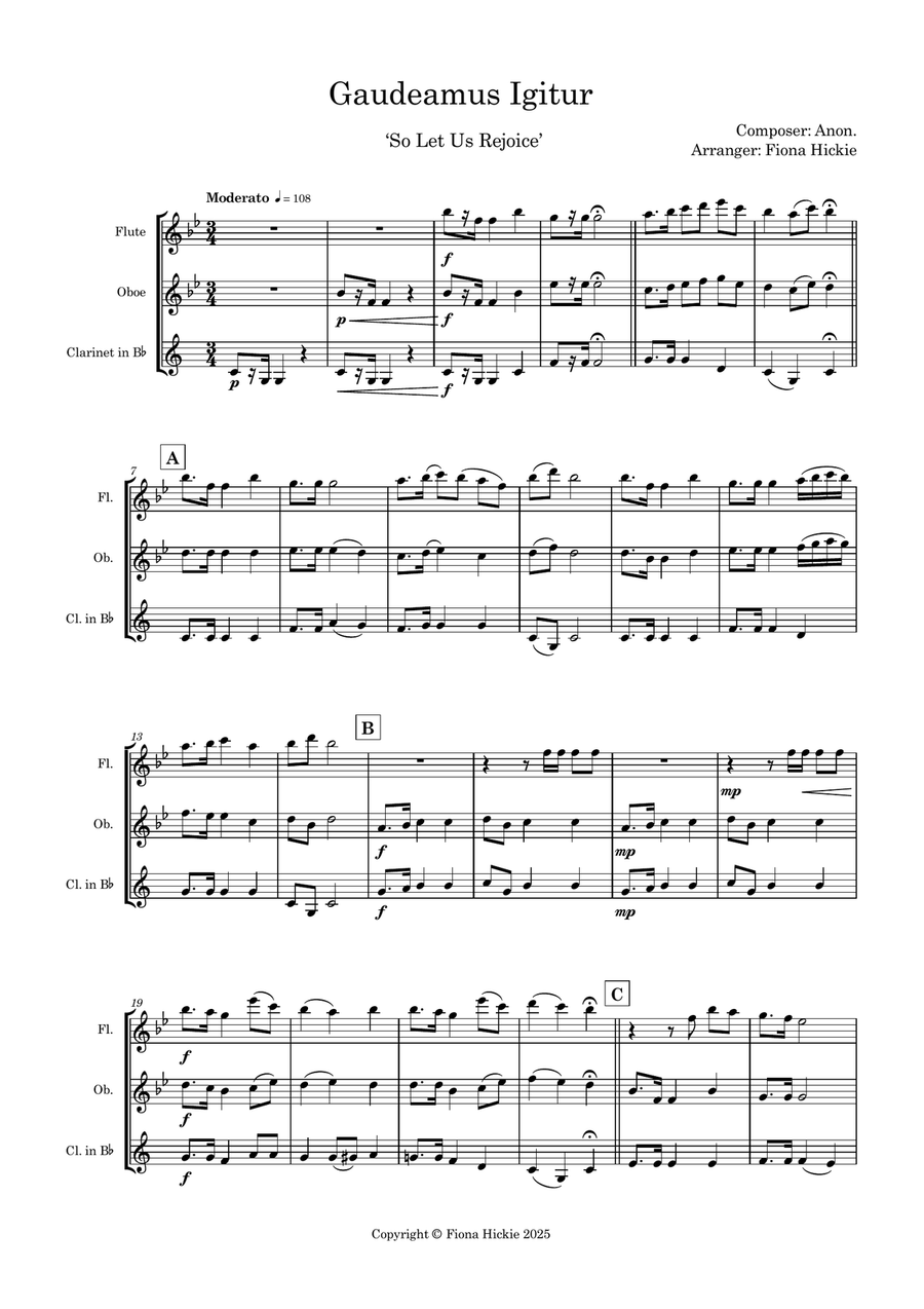Gaudeamus Igitur Gaudeamus Igitur Woodwind Trio scores gallery preview page 2