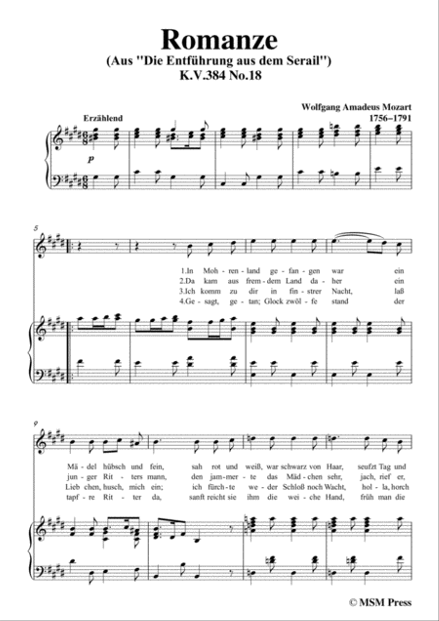 Mozart-Romanze,in E Major,for Voice and Piano Voice Solo scores gallery preview page 3
