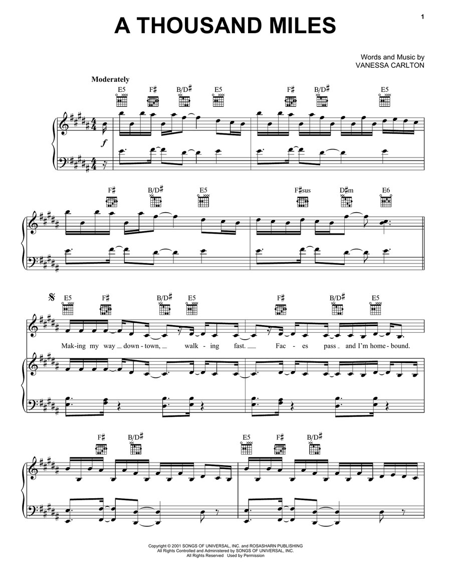 A Thousand Miles Acoustic Guitar scores gallery preview page 1