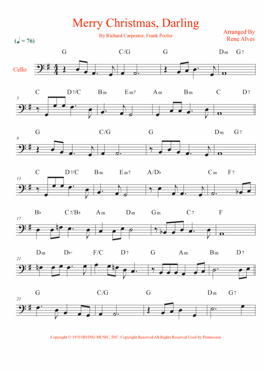 Merry Christmas, Darling Cello Solo scores gallery preview page 1