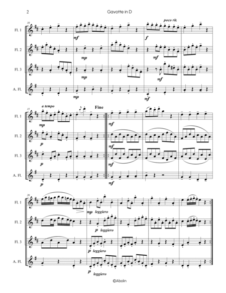 Gossec: Gavotte in D - Flute Choir (Flute Quartet) image number null