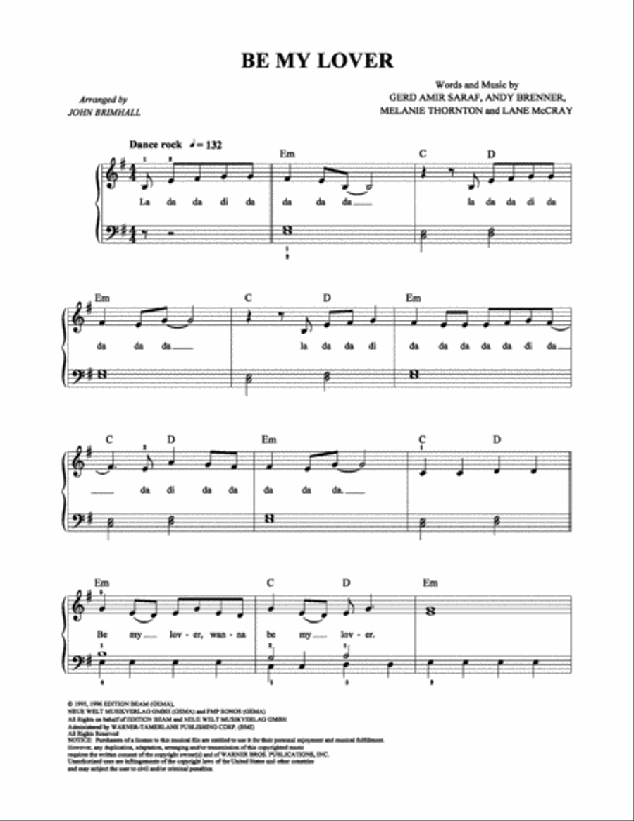 Be My Lover Be My Lover Easy Piano scores gallery preview page 1
