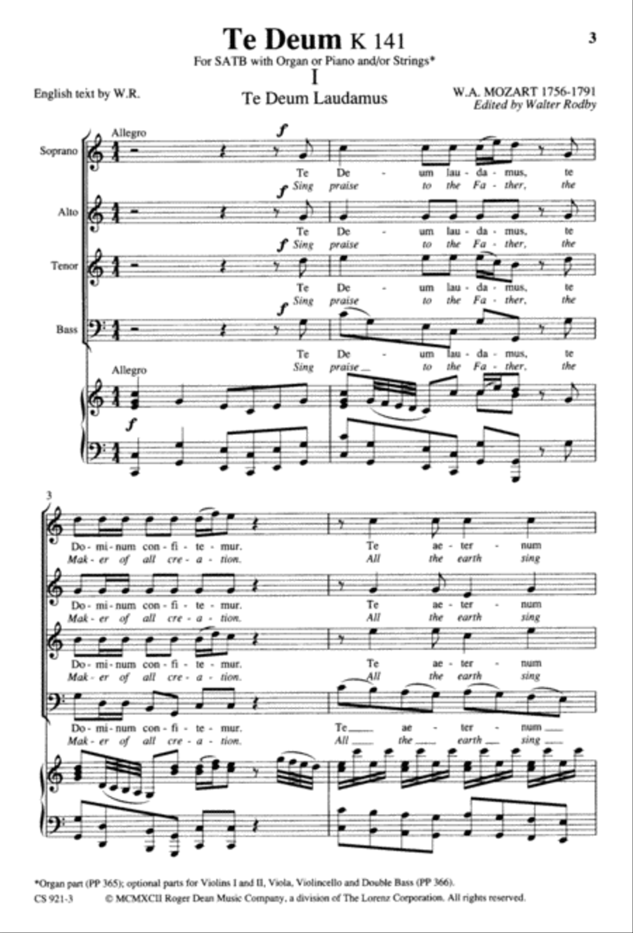 Te Deum - Choral Score