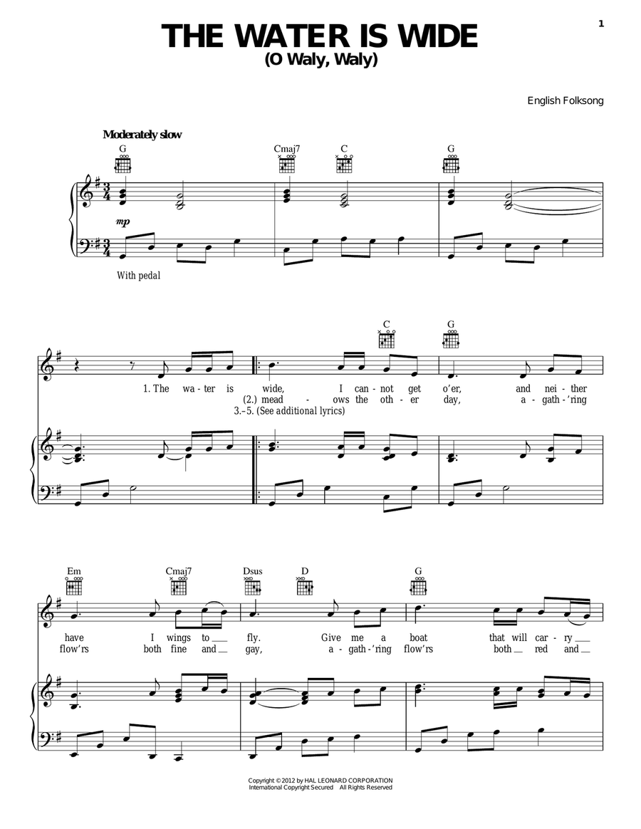 The Water Is Wide Piano, Vocal, Guitar scores gallery preview page 1
