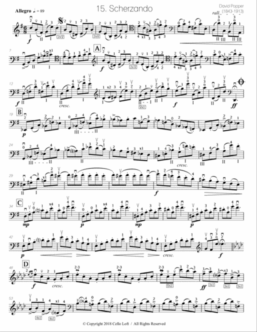 Popper (arr. Richard Aaron): Op. 73, Etude #15 Cello Solo scores gallery preview page 2
