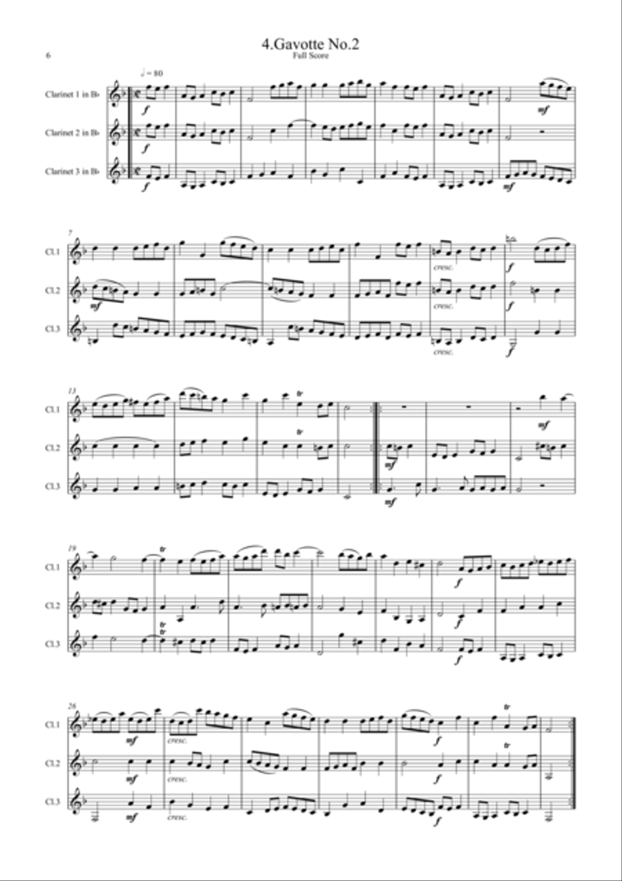 Bach: 6 Movements from Orchestral Suites 2 & 3 - clarinet trio Clarinet Trio scores gallery preview page 6