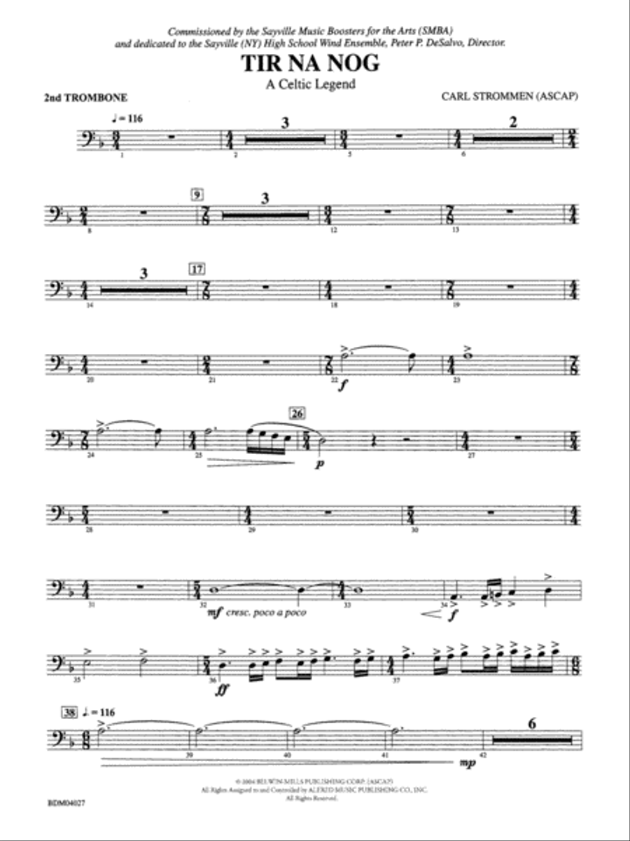 Tir Na Nog (A Celtic Legend): 2nd Trombone Concert Band scores gallery preview page 1