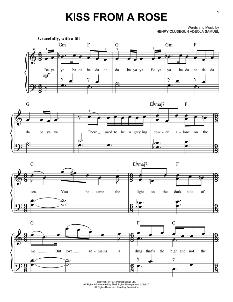 Kiss From A Rose Easy Piano scores gallery preview page 1