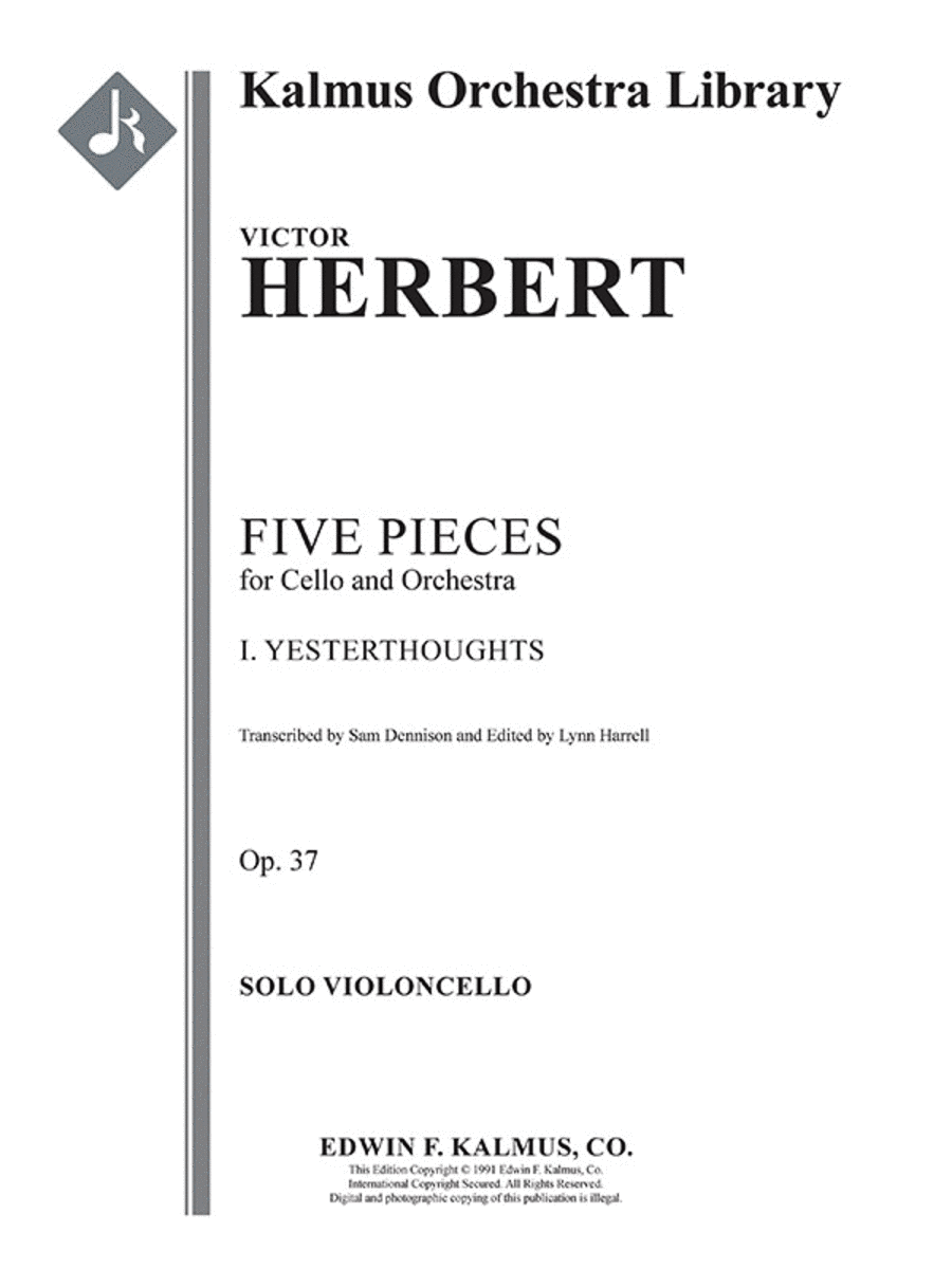 Five Pieces for Cello and Orchestra: I. Yesterthoughts, Op. 37 String Orchestra scores gallery preview page 1