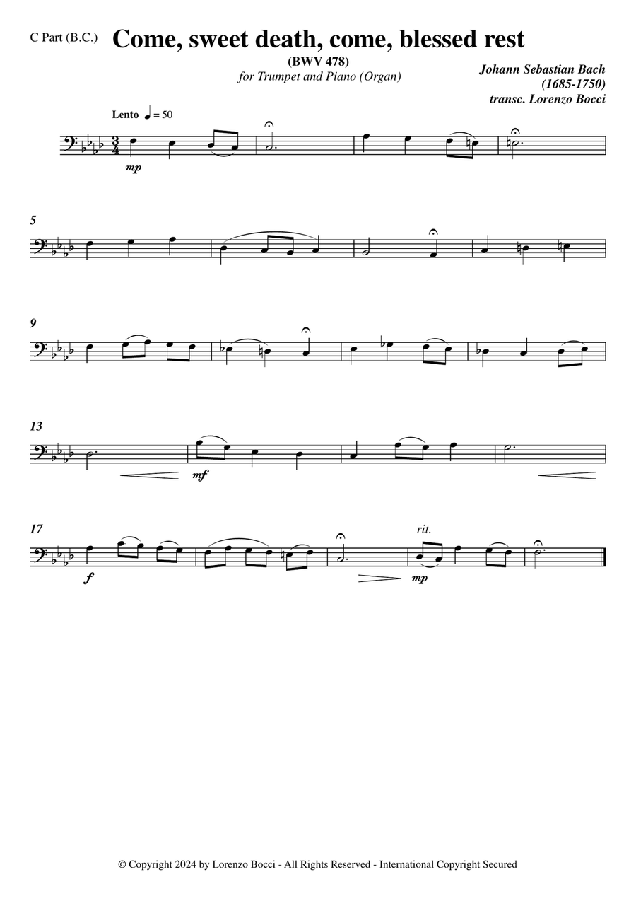 COME, SWEET DEATH, COME, BLESSED REST (BWV 478) C Trumpet scores gallery preview page 4
