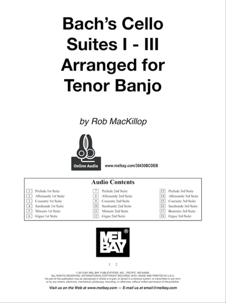 Bach's Cello Suites I-III Arranged for Tenor Banjo Cello scores gallery preview page 2