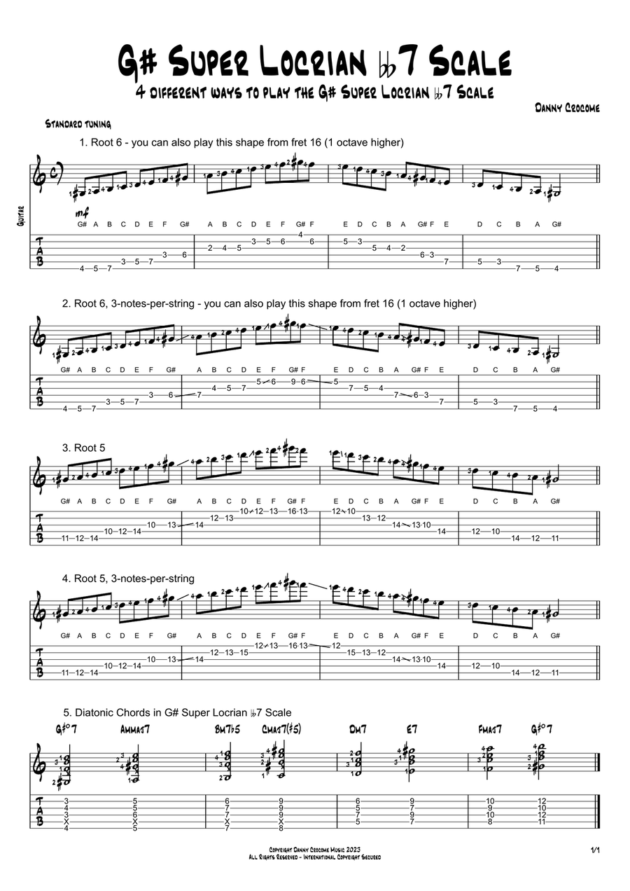 G# Super Locrian bb7 Scale (4 Ways to Play) Electric Guitar scores gallery preview page 1