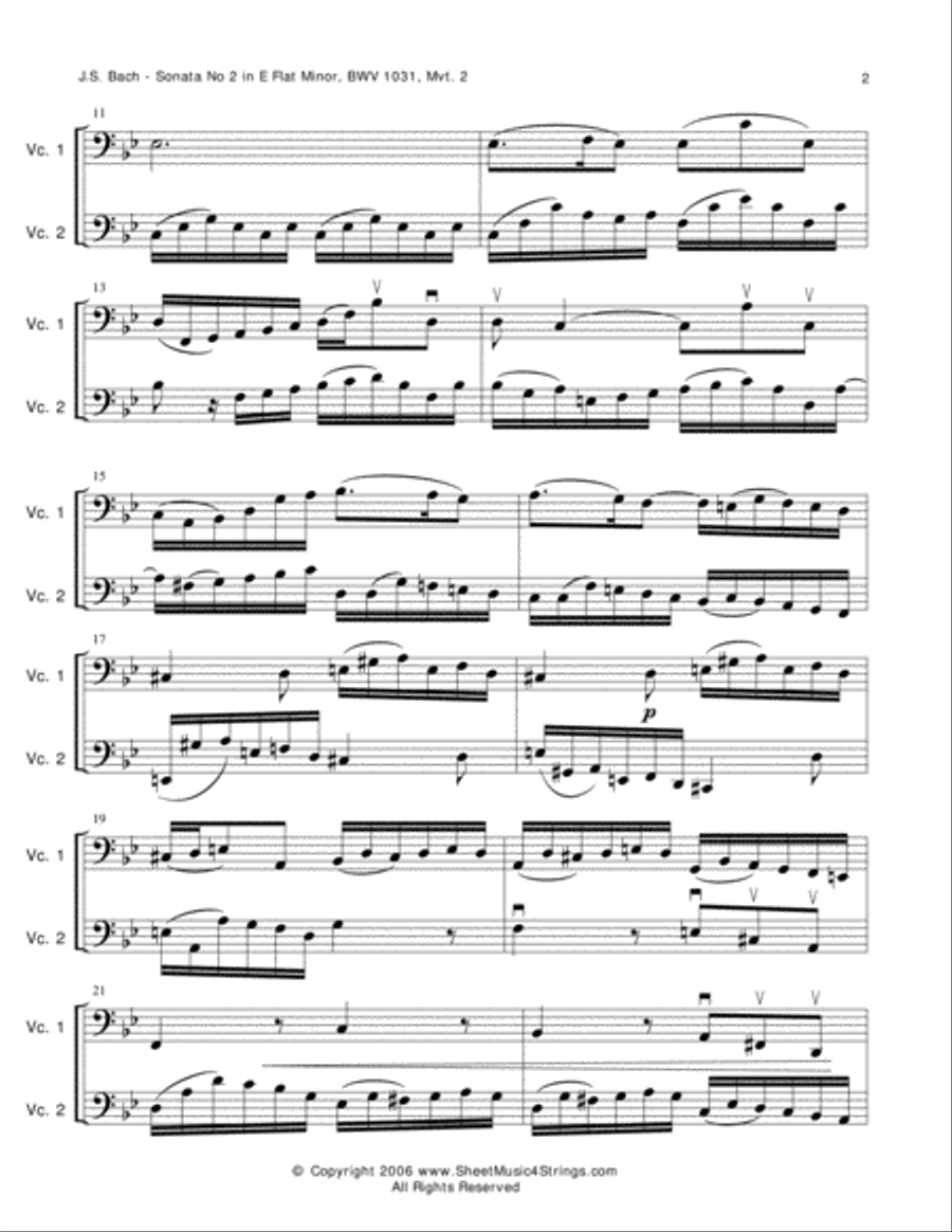 Bach, J.S. - Siciliano for Two Cellos String Duet scores gallery preview page 2