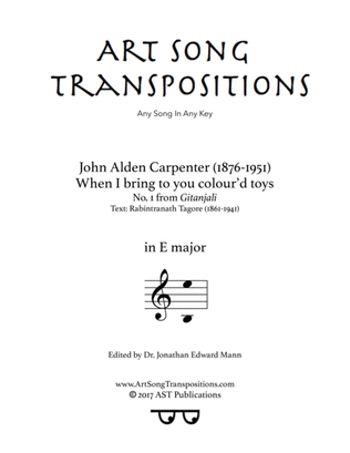Book cover for CARPENTER: When I bring to you colour'd toys (transposed to E major)